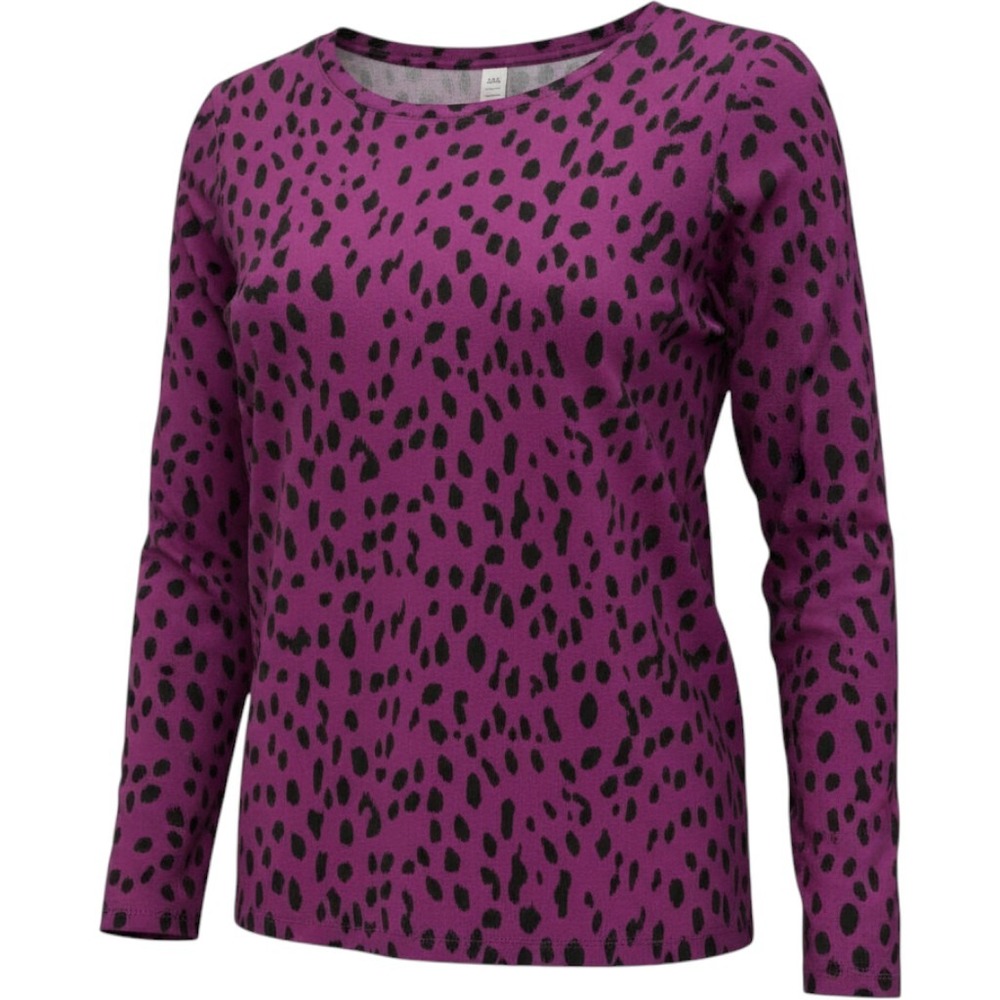 Chico's Purple‎ Animal Print Long Sleeve Top Magenta Black Spot Crew Neck Size 1